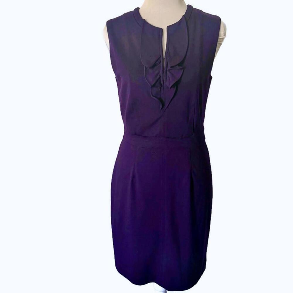 Banana Republic Purple Ruffled Stretch Knit Dress Sleeveless